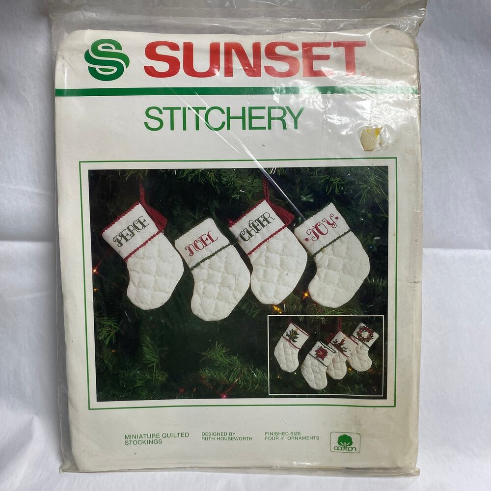 Vintage 1985 Sunset Miniature Quilted Stockings Embroidery Kit